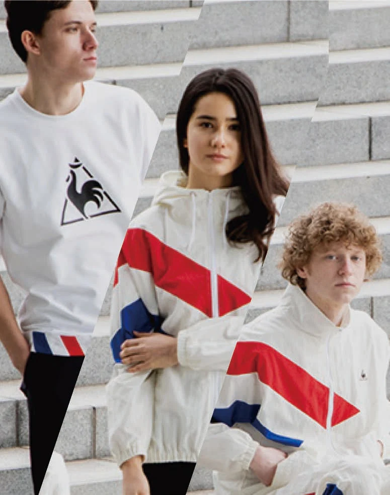 Le Coq Sportif 品牌資料中的藍白紅服飾與運動休閒風格